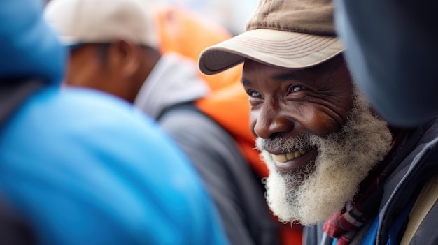 Un homme barbu avec un chapeau souriant à la caméra