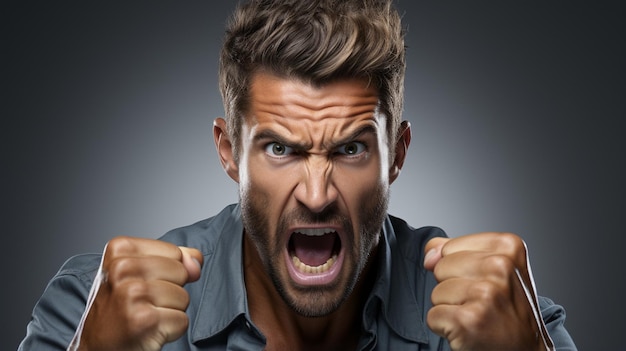 Photo un homme barbu en colère en t-shirt blanc.