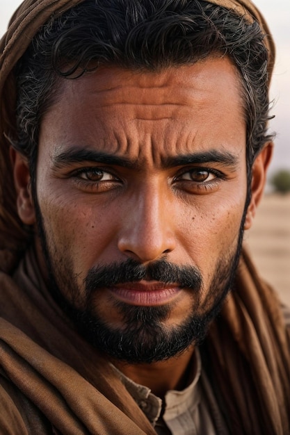 Un homme barbu avec une expression forte et confiante