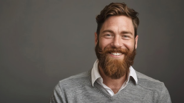 Photo un homme barbu souriant dans un pull décontracté