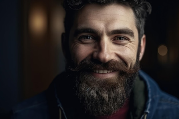 Homme barbu souriant regardant la caméra