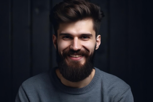 Homme barbu souriant regardant la caméra