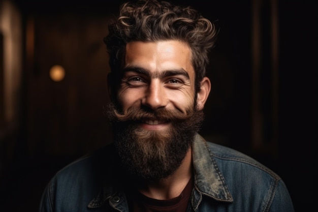 Homme barbu souriant regardant la caméra