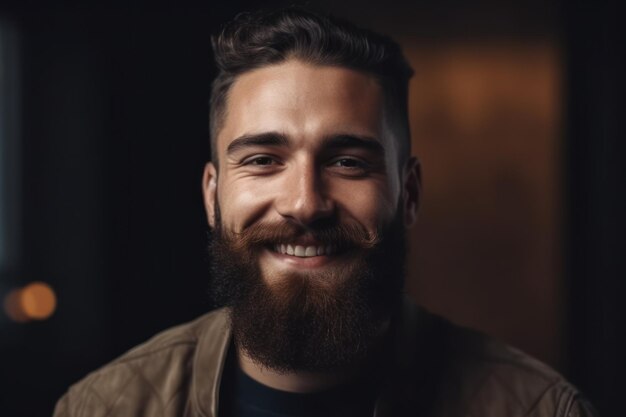 Homme barbu souriant regardant la caméra