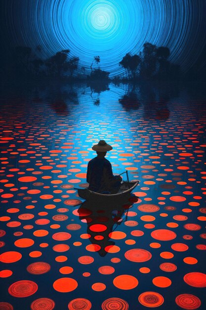 Photo un homme sur un bateau avec des cercles rouges qui l'entourent