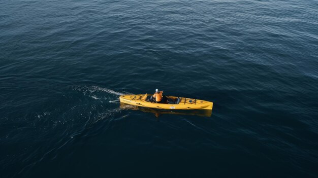 L'homme en bateau jaune sur l'océan ouvert