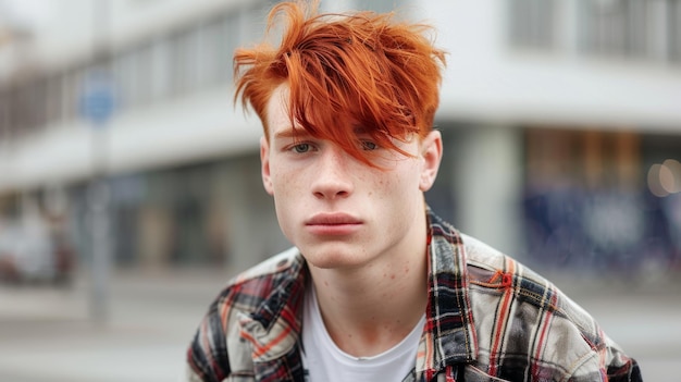 Homme blanc adolescent avec des cheveux roux lisses Illustration de style des années 1990