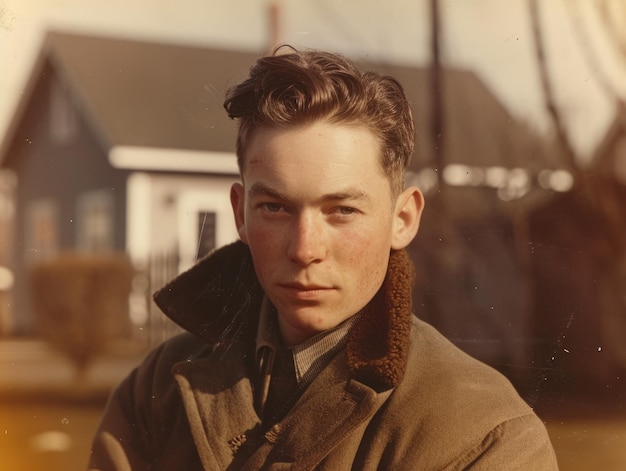 Homme blanc adulte photoréaliste avec illustration vintage de cheveux raides bruns