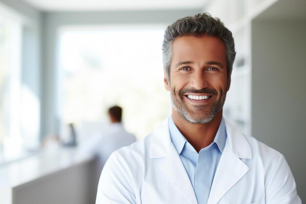 Photo un homme en blouse de laboratoire souriant à la caméra