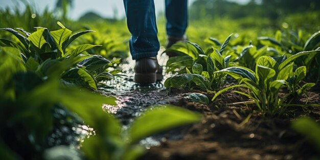 Homme en bottes de caoutchouc sur le terrain gros plan récolte ai générative