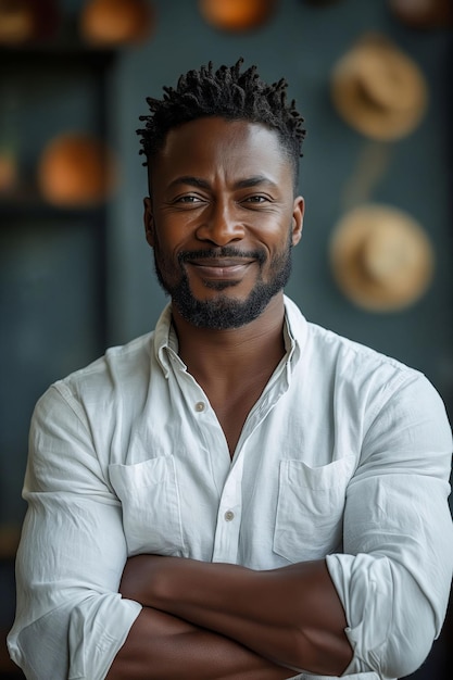 Un homme avec les bras croisés souriant