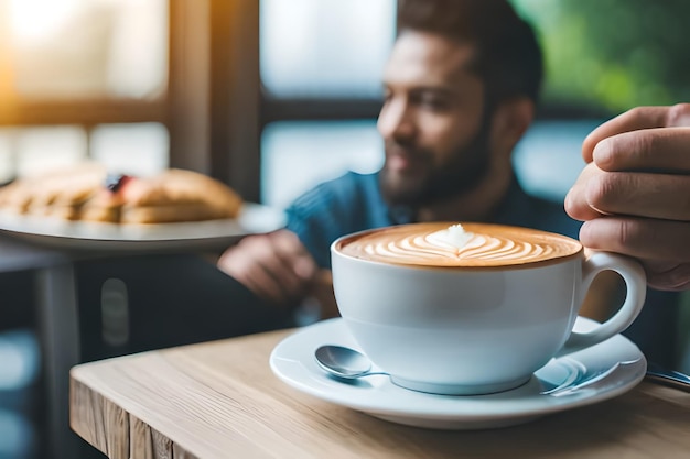 Un homme buvant du café dans un café.