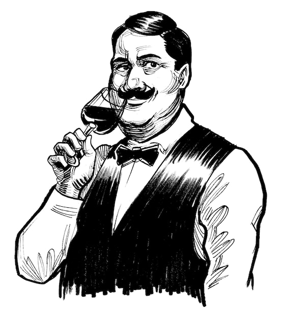 Un homme buvant un verre de vin rouge.