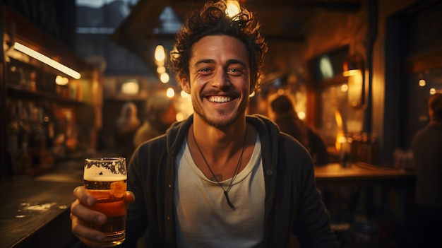 homme buvant des verres de bière claire et foncée