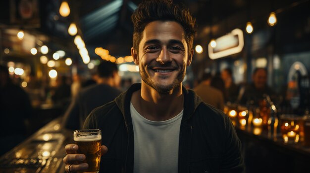 homme buvant des verres de bière claire et foncée