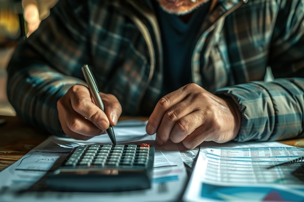 Homme calculant les finances à table