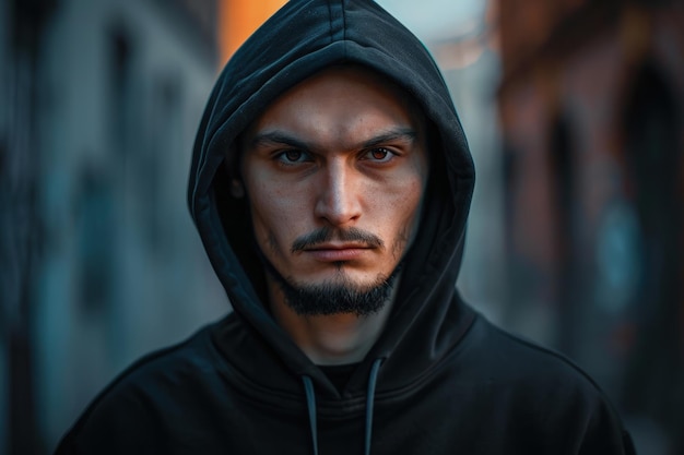 Photo un homme à capuche dans la rue