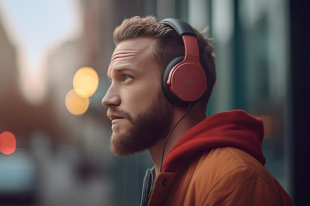 Homme avec un casque à l'extérieur