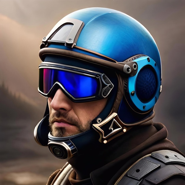 Un homme avec un casque et des lunettes porte un casque avec des lunettes.