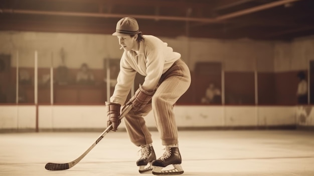 Un homme avec une casquette joue au hockey sur glace.