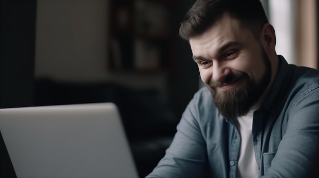 Un homme caucasien adulte travaillant à domicile sur un ordinateur portable