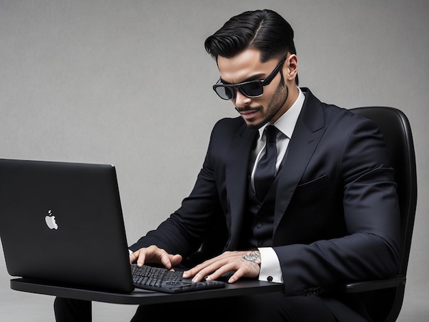 homme caucasien piratage informatique studio isolé sur fond blanc