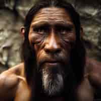 Photo homme des cavernes ou portrait 3d réaliste de néandertal