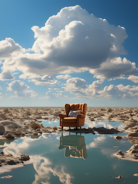 un homme avec une chaise et un ciel