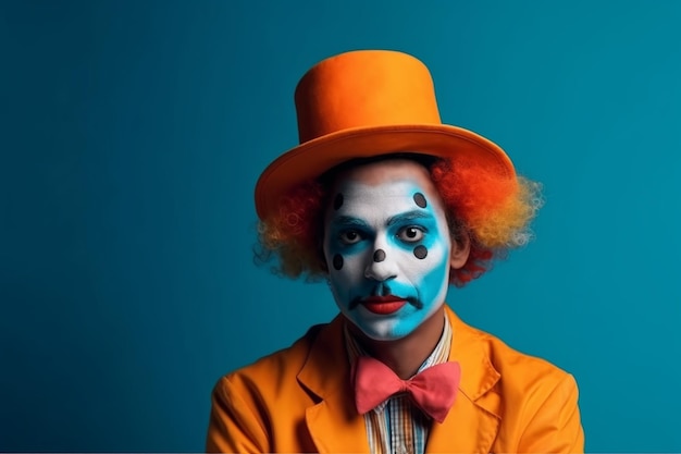 Un homme avec un chapeau de clown et un chapeau haut de forme