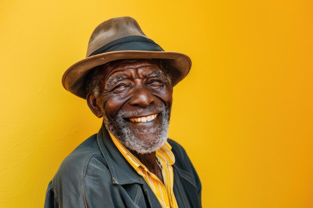 un homme avec un chapeau qui dit vieux sur le côté