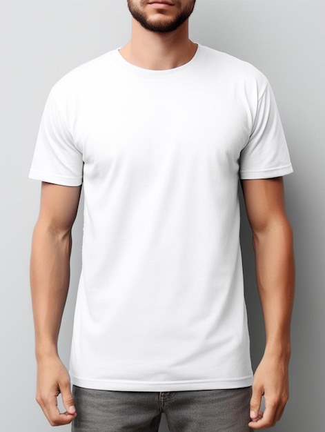 un homme en chemise blanche avec une chemise blanche qui dit "t-shirt".