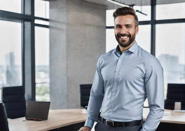 homme en chemise dans son bureau