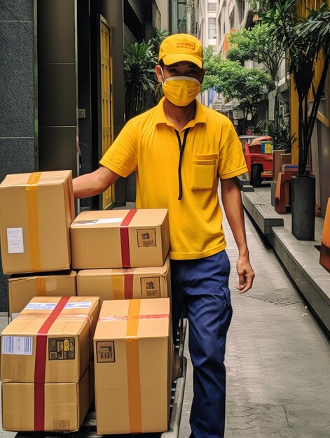 un homme avec une chemise jaune qui dit "le mot" dessus