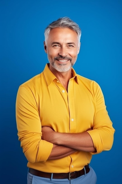 un homme avec une chemise jaune qui dit qu'il est un homme