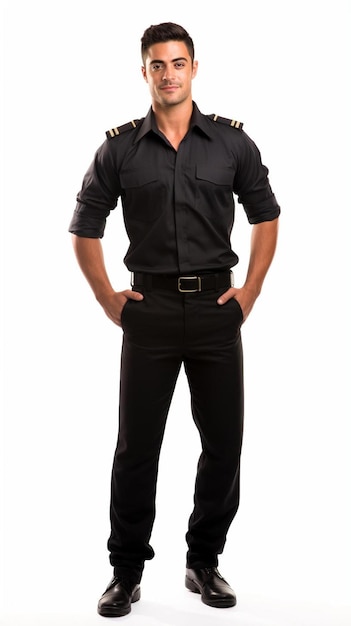 Photo un homme en chemise noire et en pantalon noir pose pour une photo