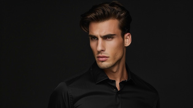 un homme avec une chemise noire qui dit " il est un homme "