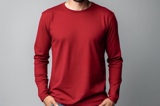Photo un homme en chemise rouge pose pour une photo avec ses mains dans ses poches et ses mains dans sa poche