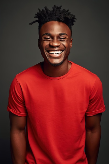 Photo un homme en chemise rouge sourit à la caméra.