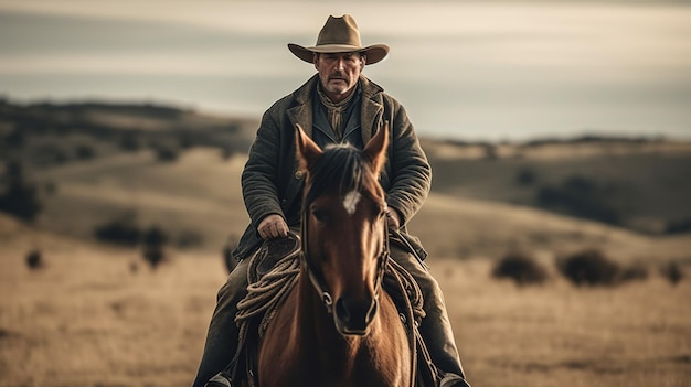 Un homme à cheval dans un champ