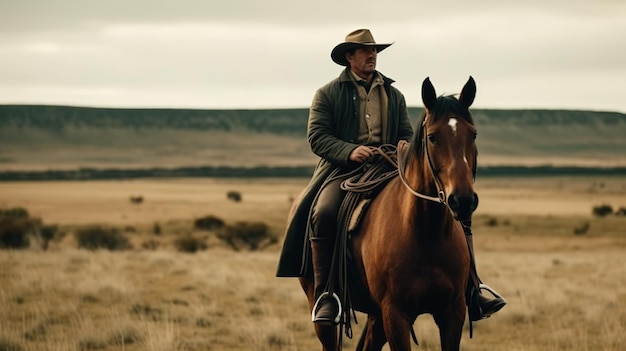 Un homme à cheval dans un champ