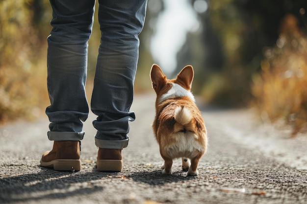 Un homme avec un chien dans un parc