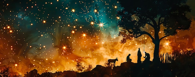 Photo un homme et un chien sont silhouettés sur le fond d'un feu d'artifice qui a une étoile dedans