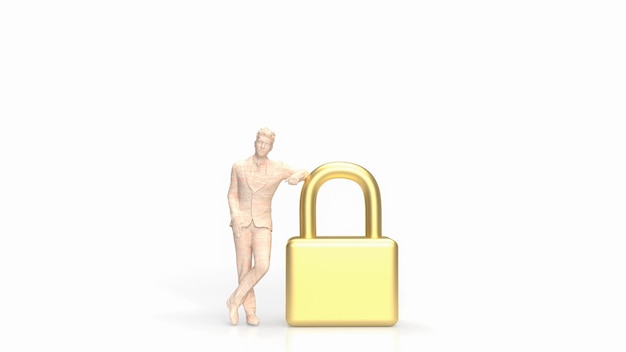 L'homme et la clé principale pour le rendu 3d du concept de sécurité