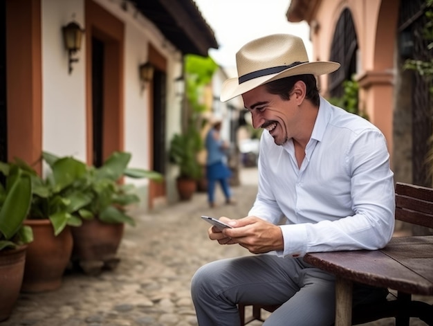 homme de Colombie utilisant un smartphone pour la communication en ligne