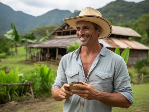 homme de Colombie utilisant un smartphone pour la communication en ligne