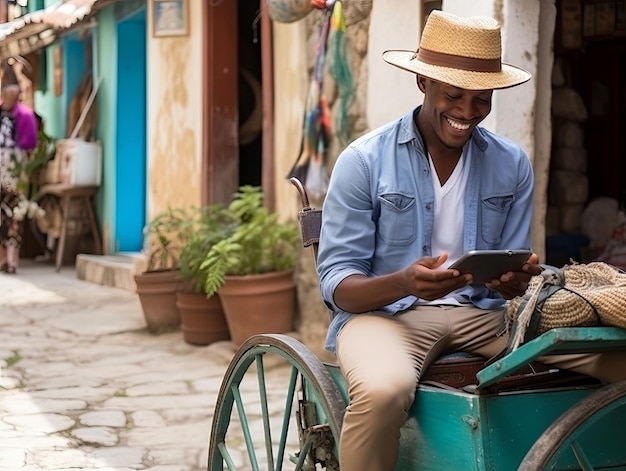 homme de Colombie utilisant un smartphone pour la communication en ligne