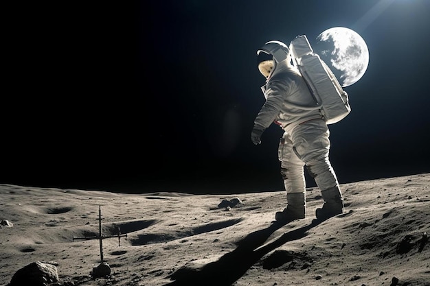 Photo un homme en combinaison spatiale marche sur la lune.