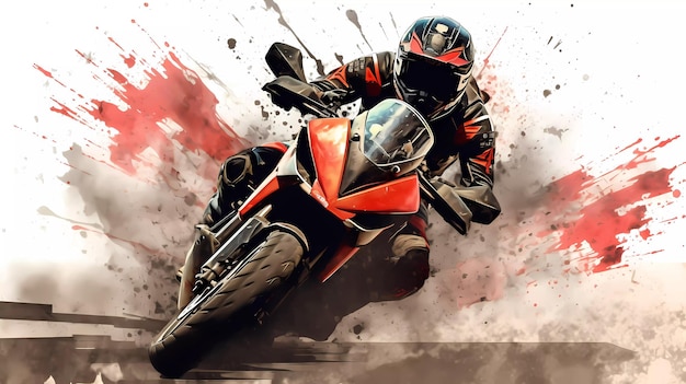 Un homme conduisant une moto avec un casque rouge et un casque noir.