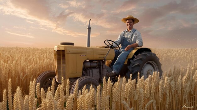 Un homme conduisant un tracteur dans un champ.