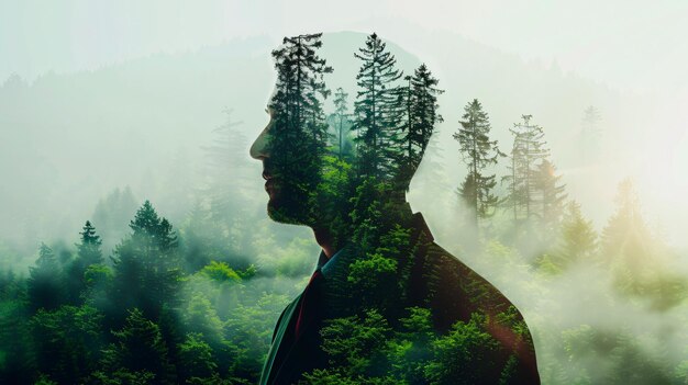 Photo un homme en costume avec des arbres en arrière-plan